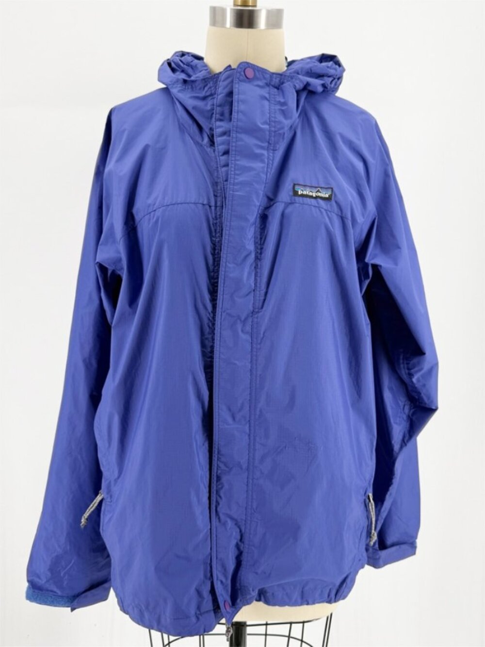 PATAGONIA Spellcell Full Zip Hooded Windbreaker Jacket 90s Vtg Blue M - Picture 1 of 16